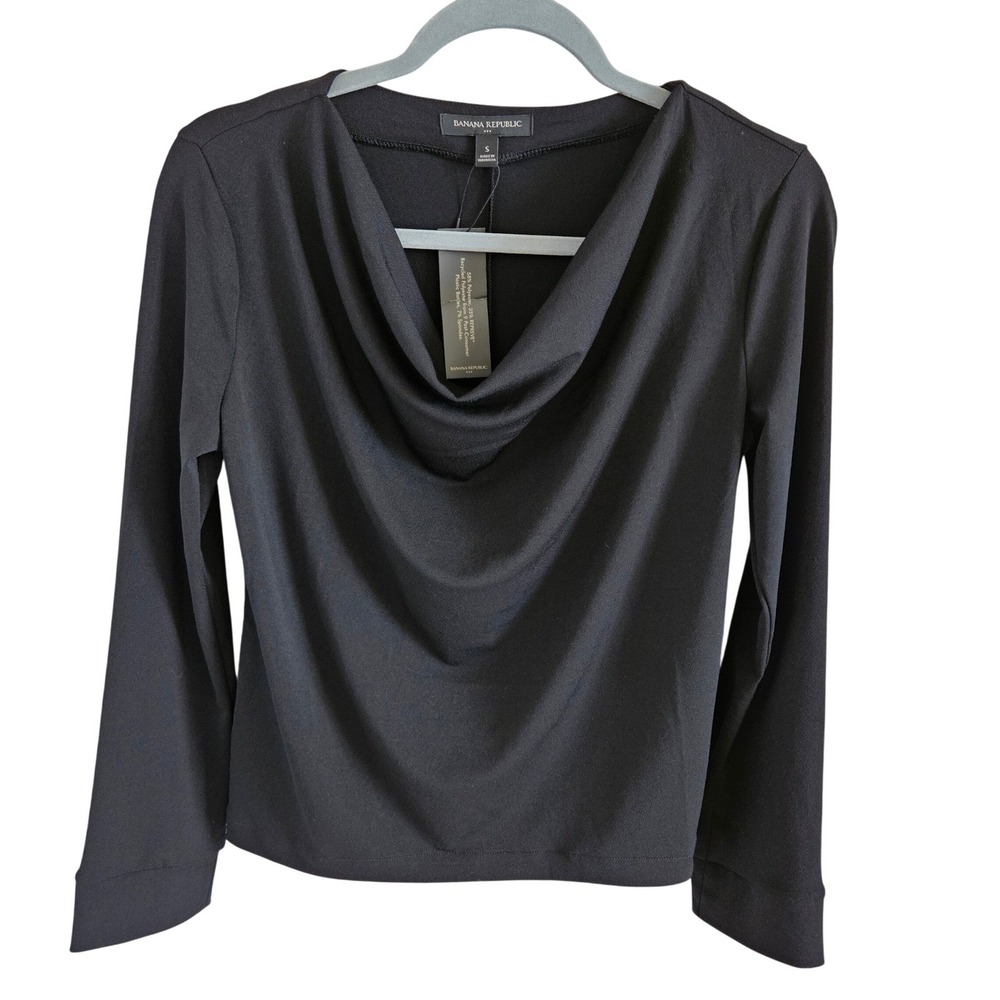 Banana Republic NWT Woman Size S Drape Scoop Neck Long Sleeve Black Shirt Classy